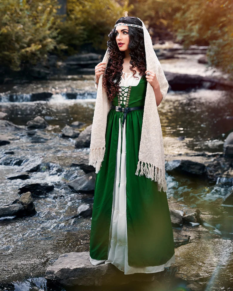 Renaissance Faire Dress Medieval Costume OverDress & Boho Chemise Set ...