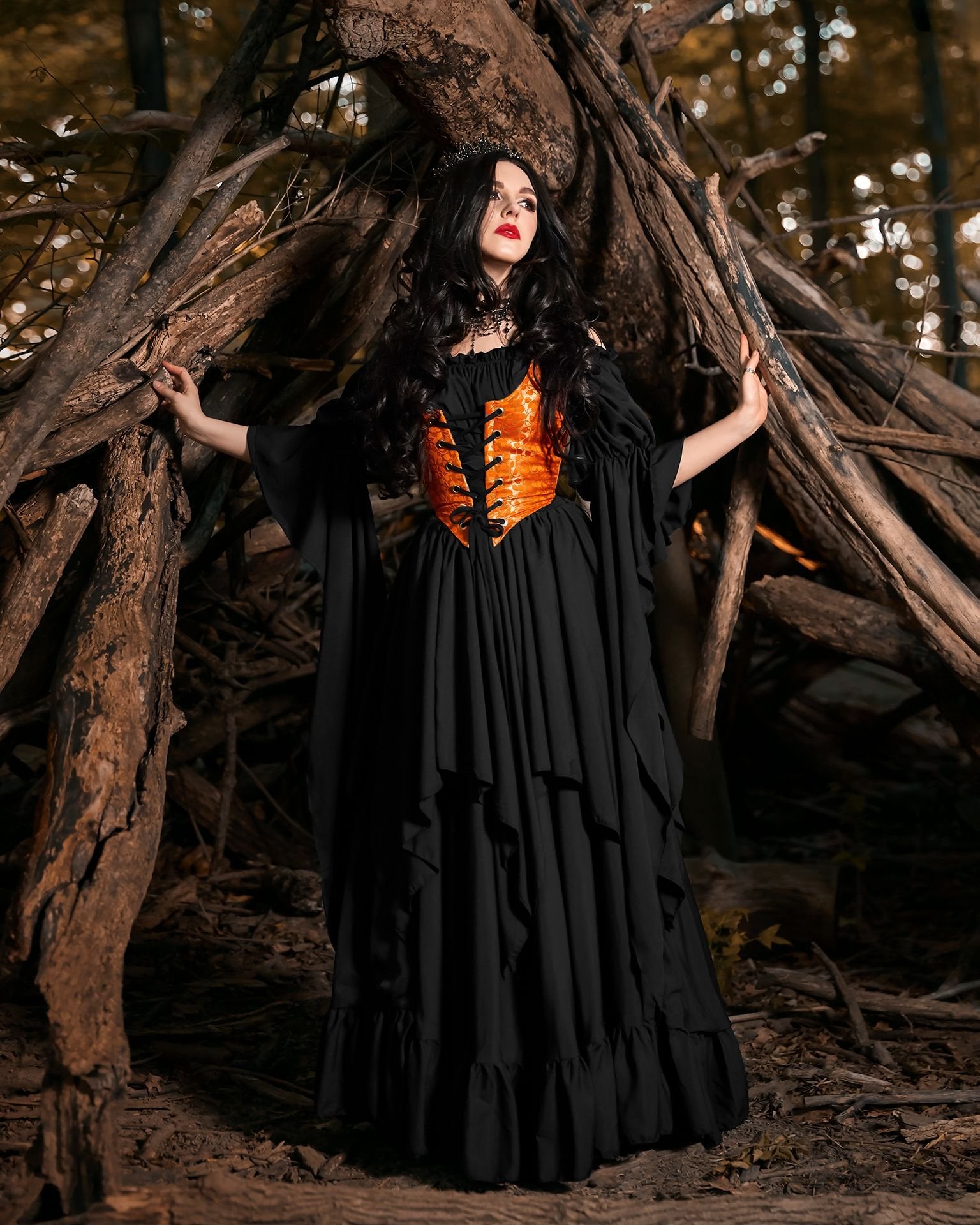 Renaissance women's Costume - Medieval Dress - Sorceress - Fantasy - Brocade Bodice - 3 Piece Witch Cosplay - Reminisce Brand