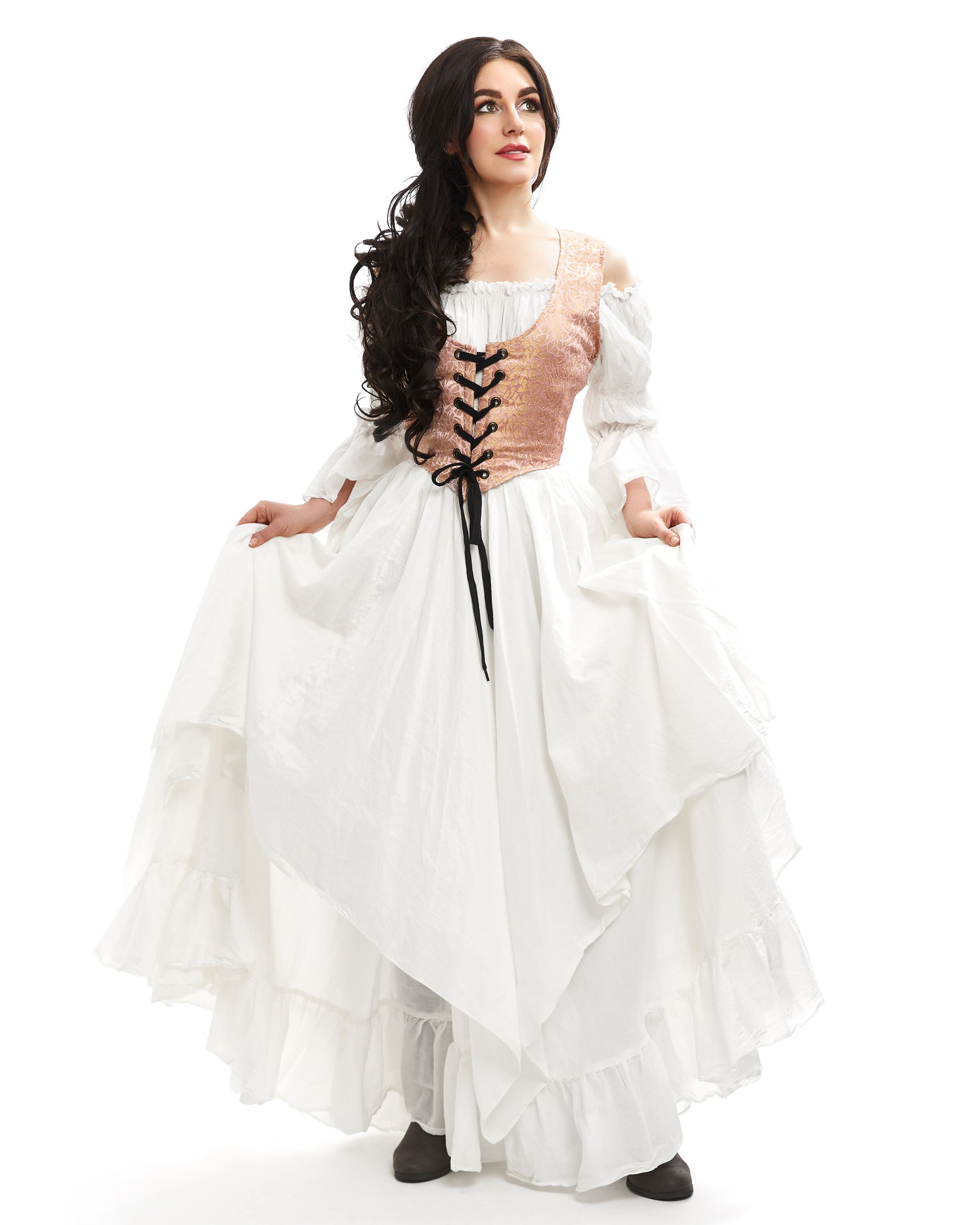 Reminisce - Spring Enchantress - Renaissance Women’s Costume - Fantasy - Fairy Dress and Bodice Set - Pink Brocade
