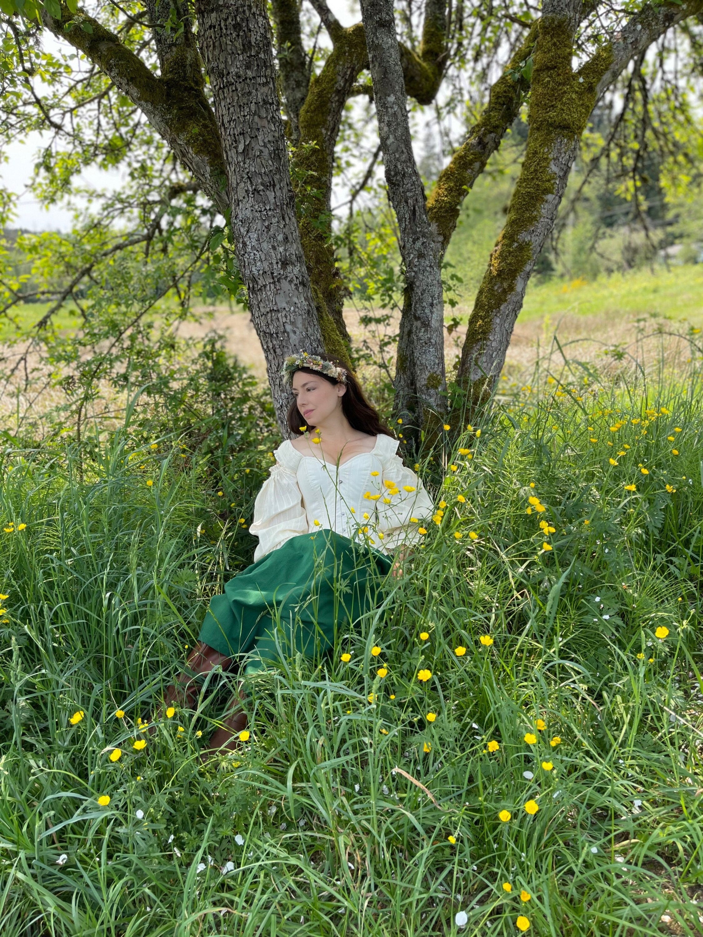 Reminisce Renaissance Cottagecore Prairie “Hattie” Dress Cotton Corset and Gathered Pleats Skirt