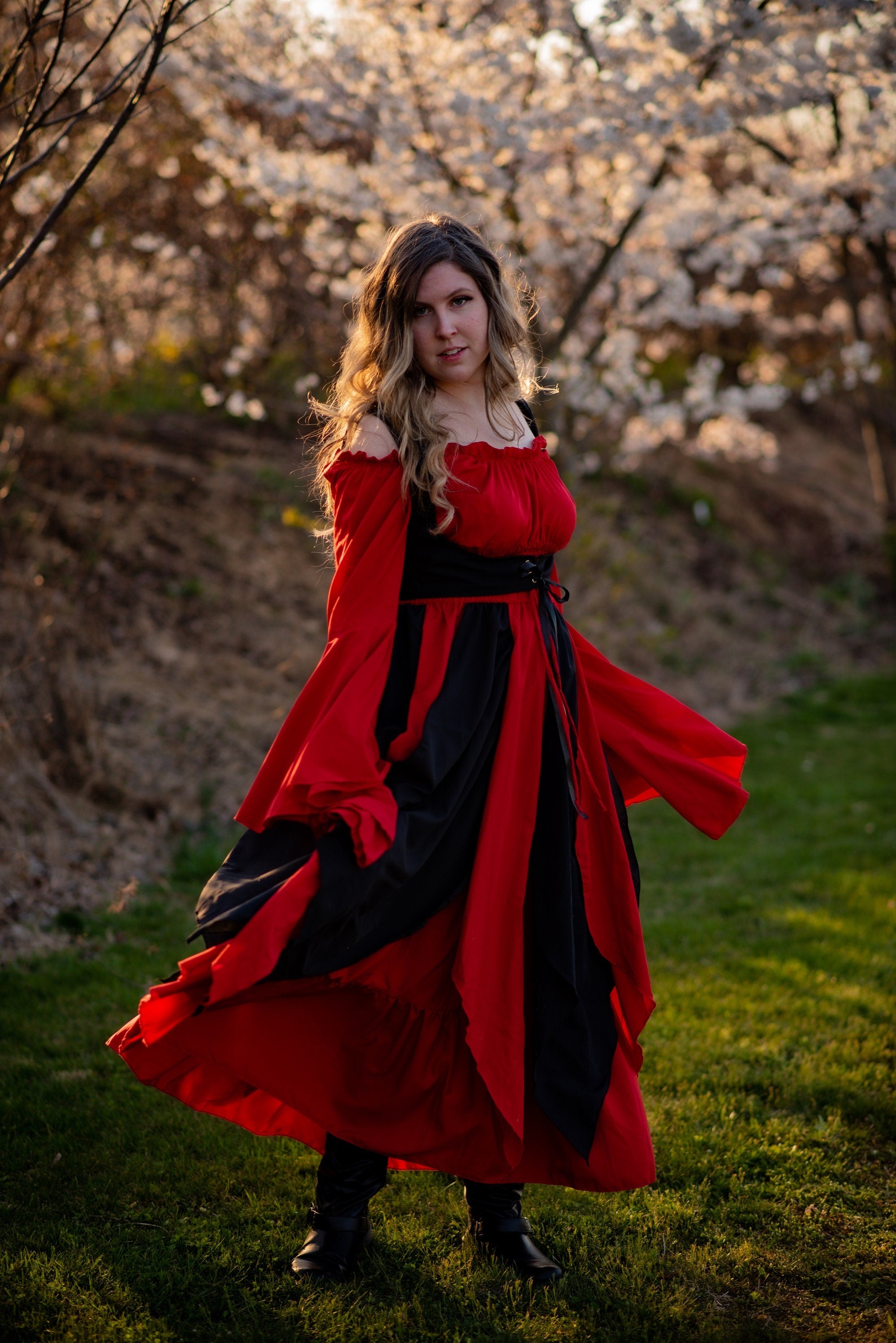 The Renaissance Tzigane Fire Fairy Red and Black Alternating Petal Skirt