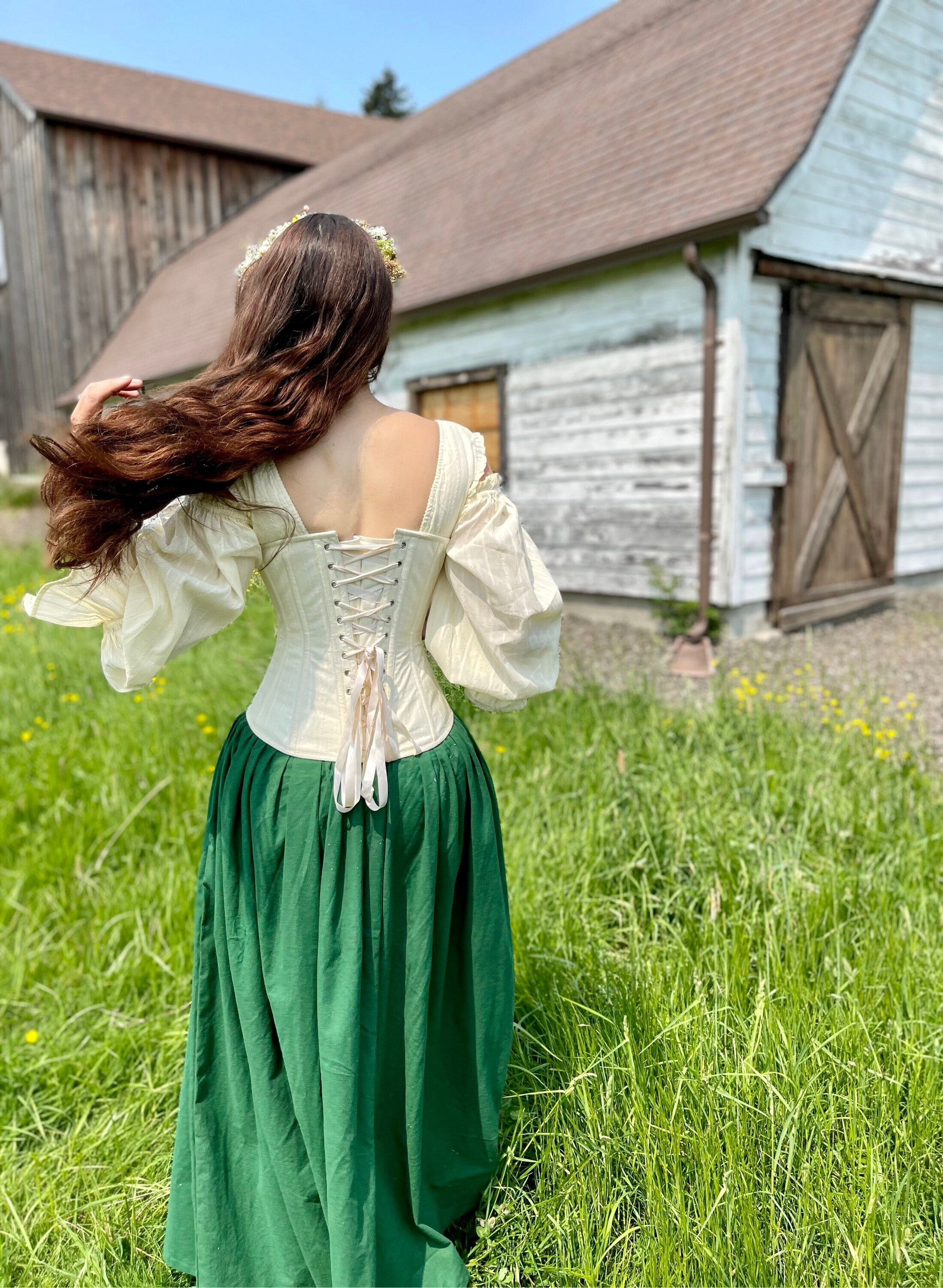 Reminisce Renaissance Cottagecore Prairie “Hattie” Dress Cotton Corset and Gathered Pleats Skirt