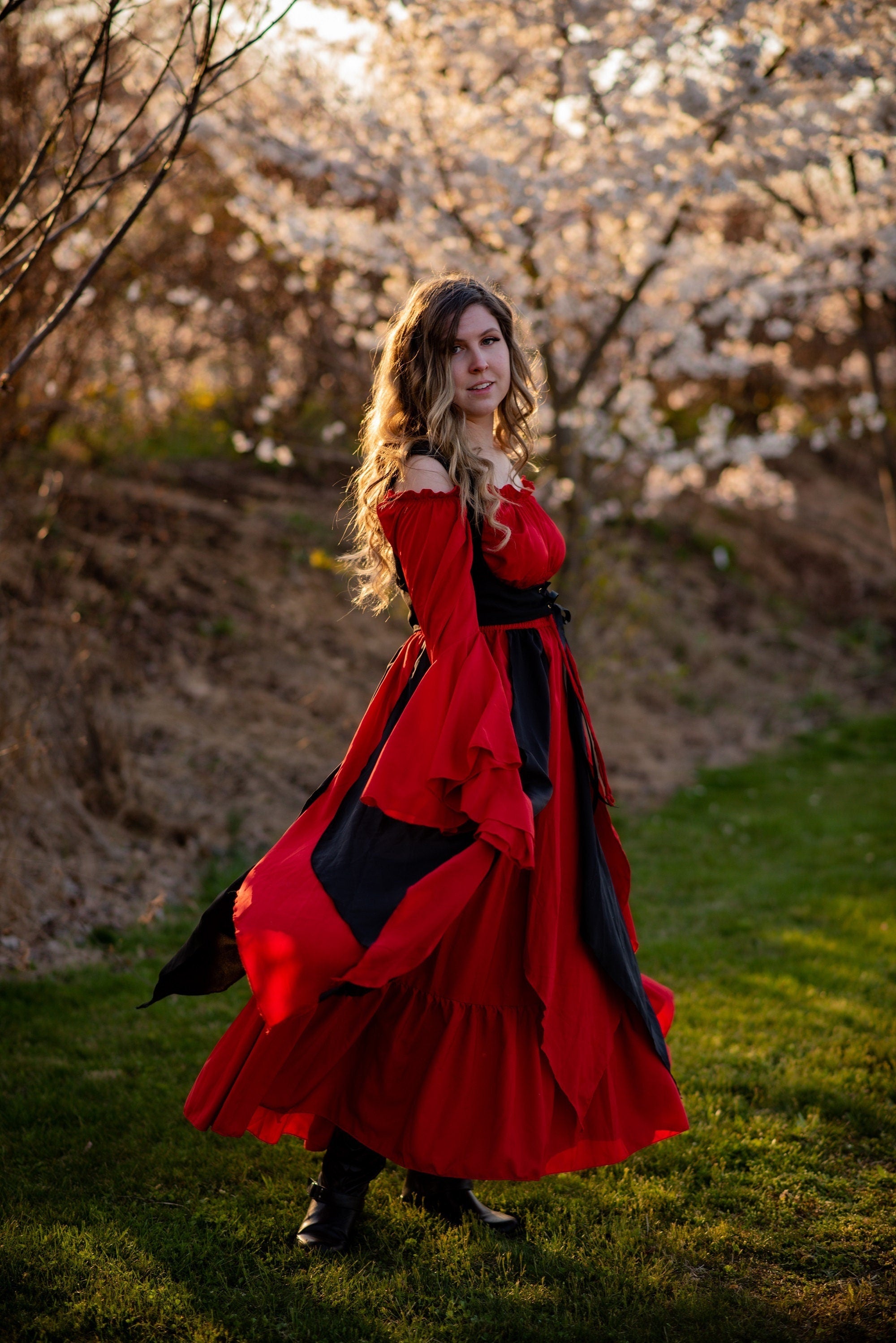 The Renaissance Tzigane Fire Fairy Red and Black Alternating Petal Skirt