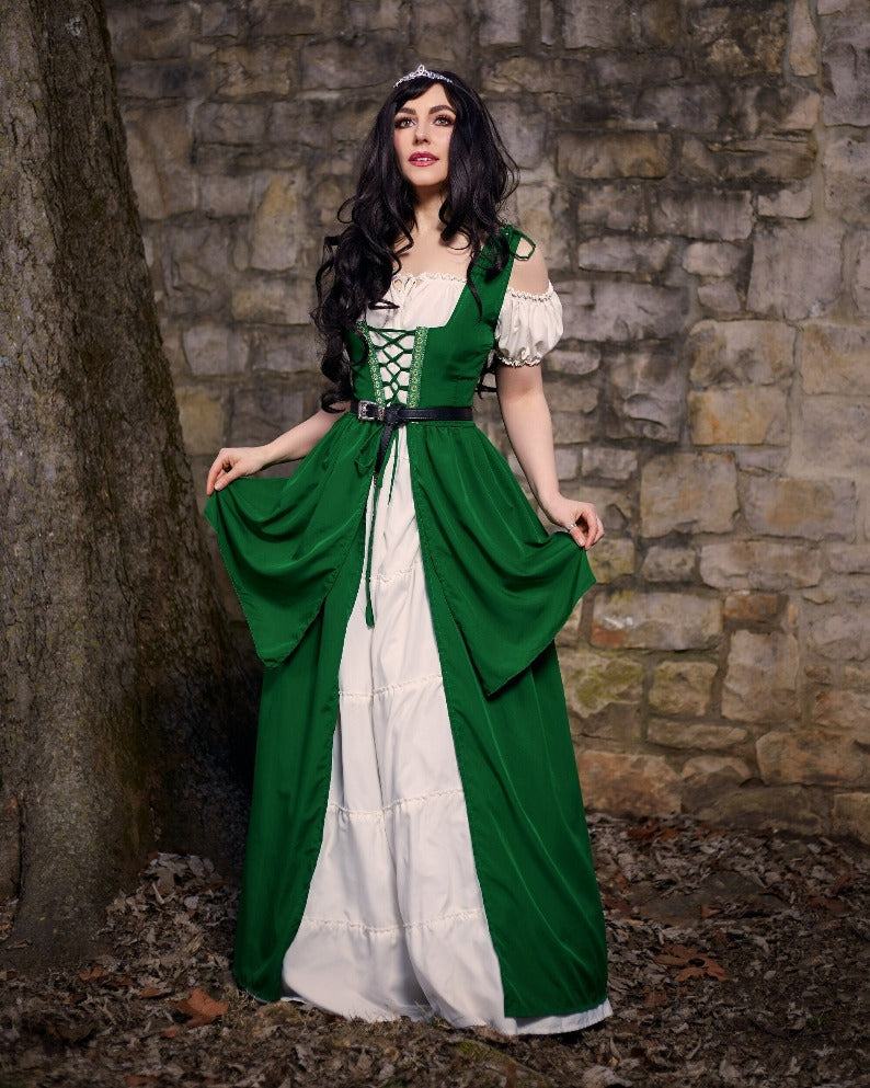 Renaissance Faire Layered Full Costume Fitted Lace-up Irish Dress with