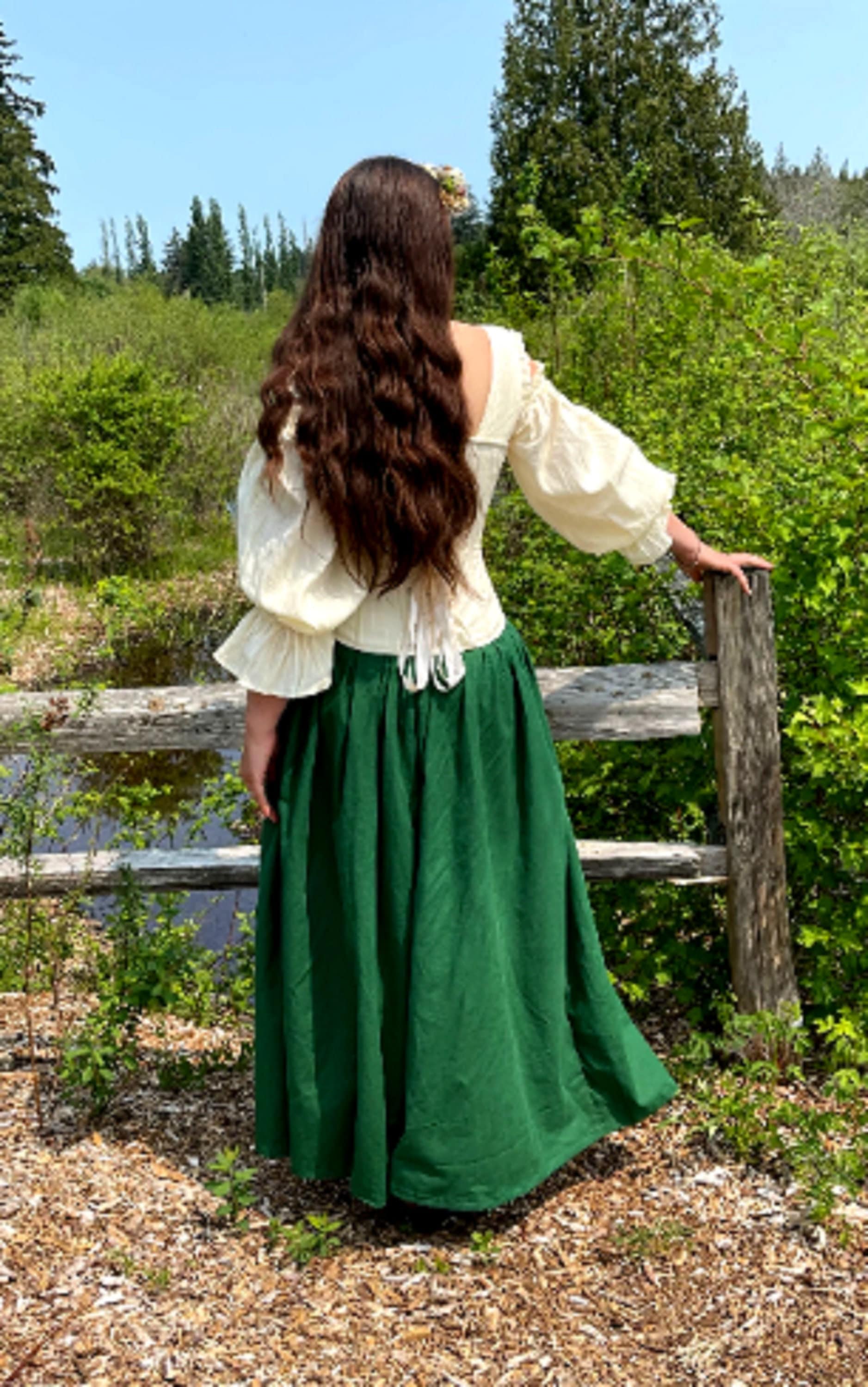 Reminisce Renaissance Cottagecore Prairie “Hattie” Dress Cotton Corset and Gathered Pleats Skirt