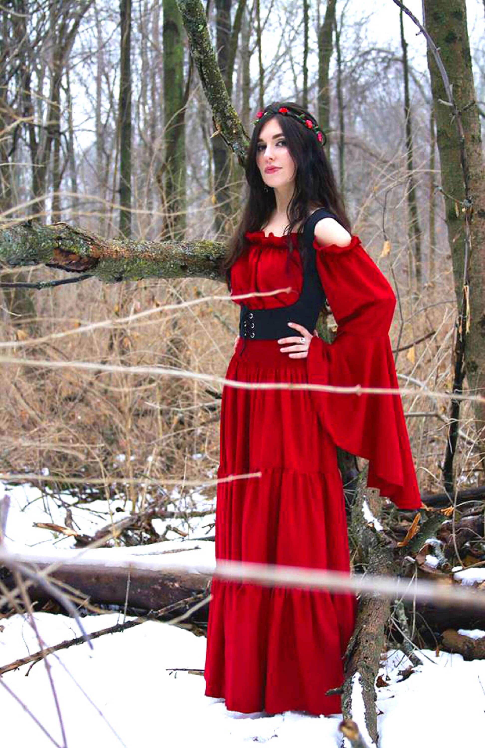 The Renaissance Medieval Tzigane Fire Fairy Red Chemise Gown