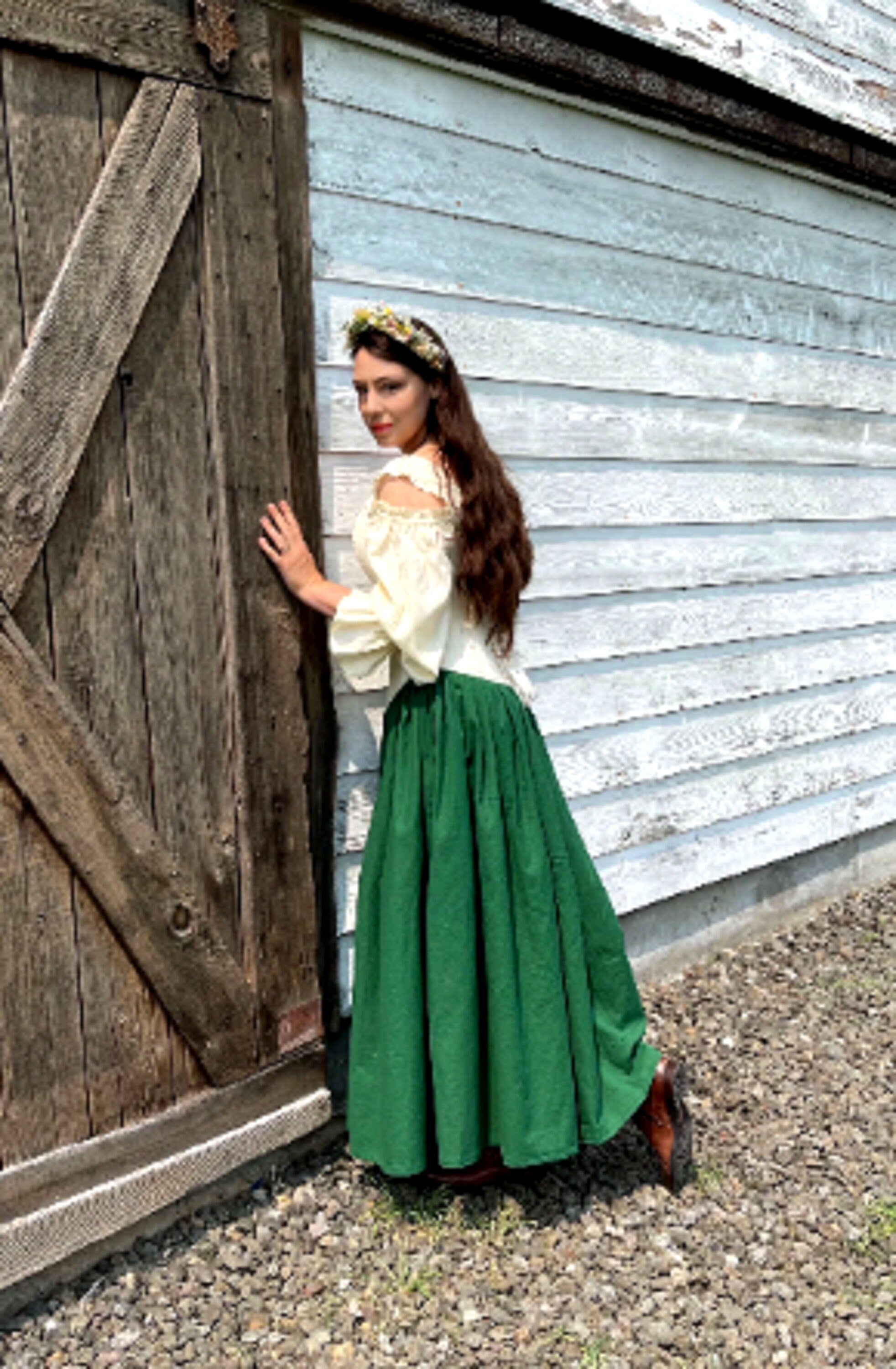 Reminisce Renaissance Cottagecore Prairie “Hattie” Dress Cotton Corset and Gathered Pleats Skirt