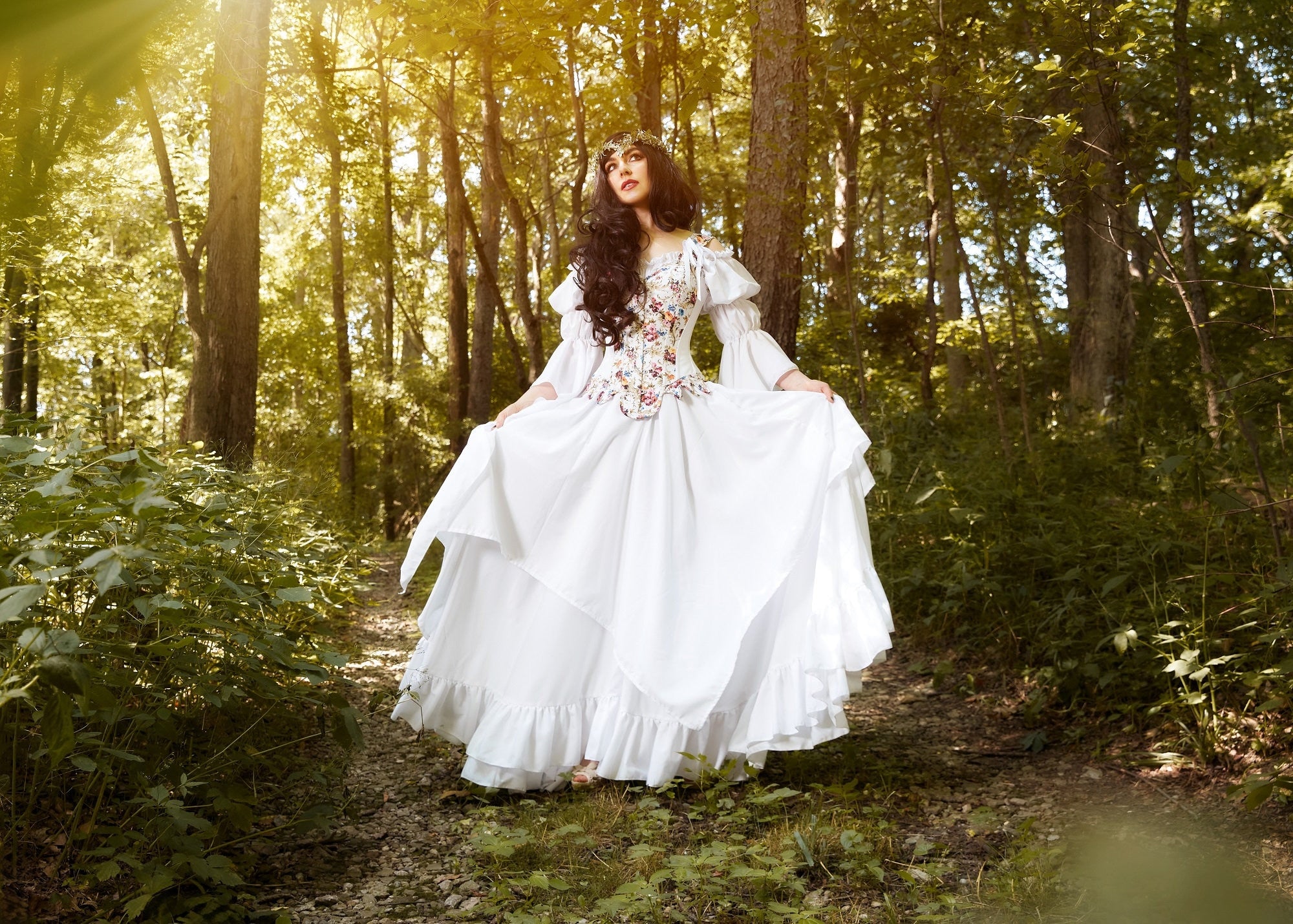 Reminisce - The White  “Summer Fantasy” Fairy - Women’s Renaissance Costume - Ren Faire - Medieval Fantasy - Dress and Corset