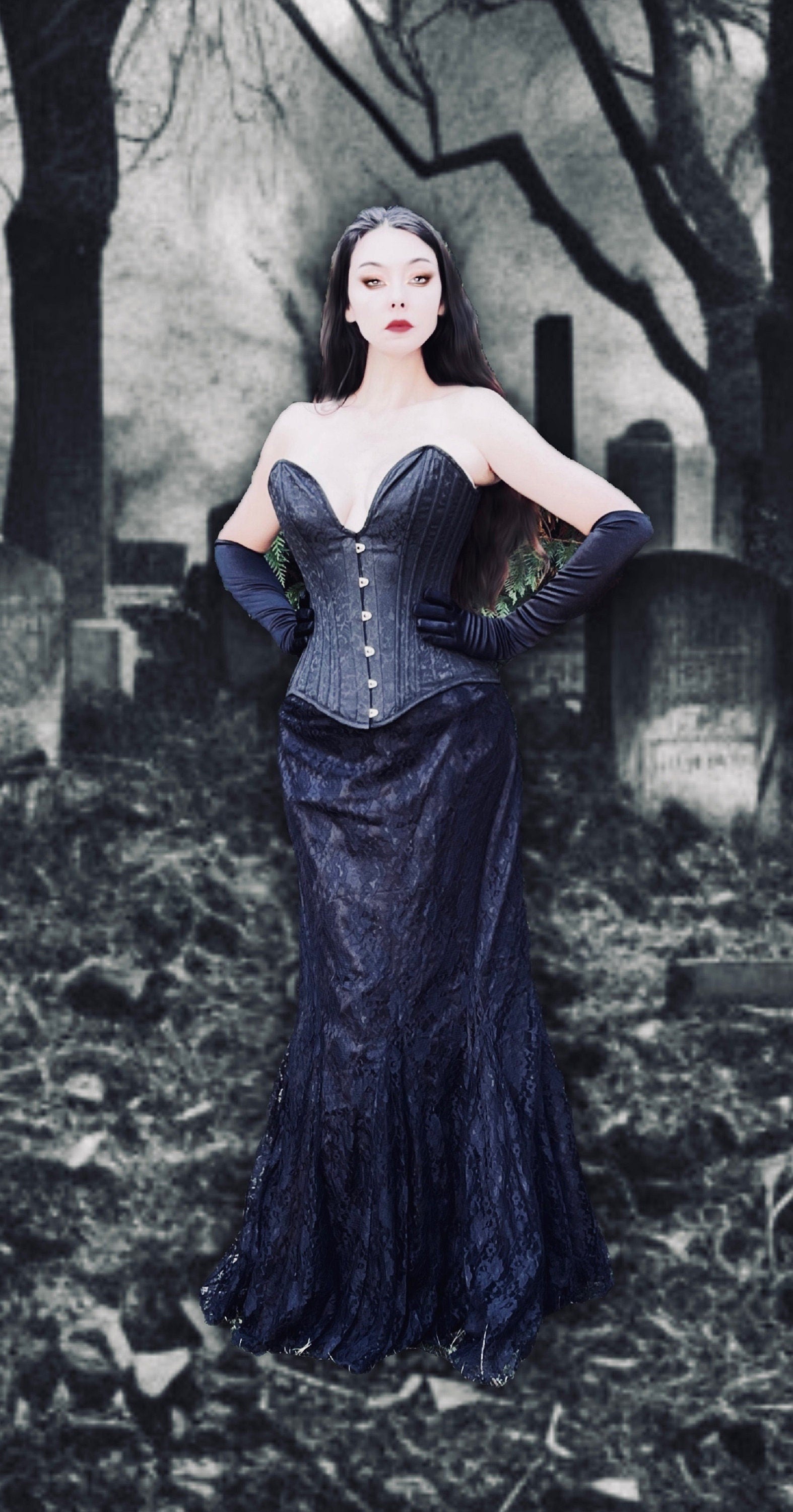 Dark Angel Victorian Gothic Dark Elegance Skirt and Stays Corset 2 Piece Costume. Morticia Fantasy Cosplay Dress. Reminisce Brand.